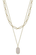 2 Layered Metal Chain Stone Pendant Necklace