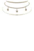 Rhinestone Star Charm 3 Layered Necklace
