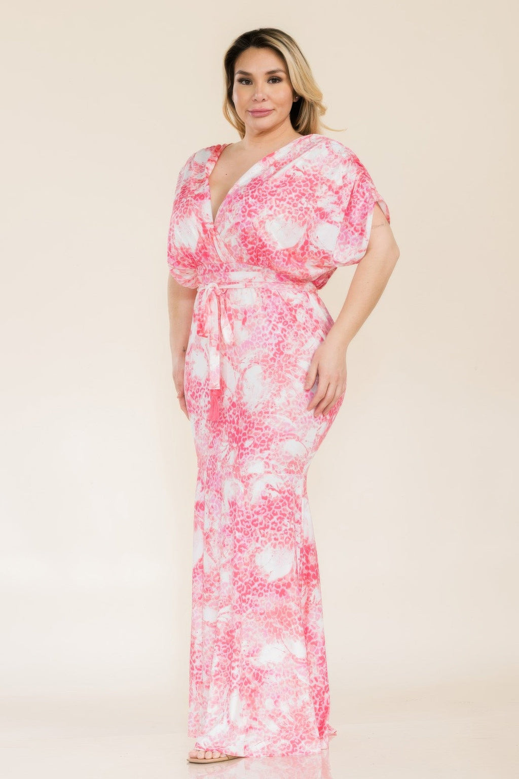 Printed Venesia Tie Waist Mermaid Maxi Dress