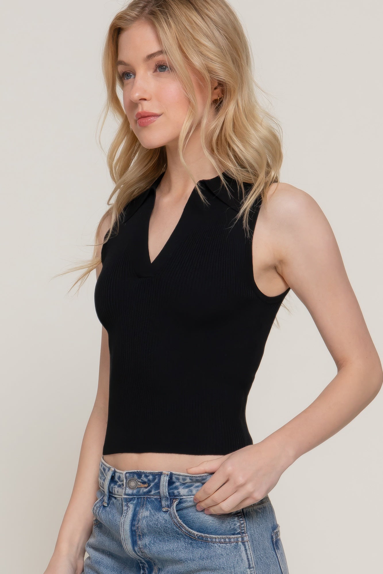 Sleeveless Polo Spring Sweater