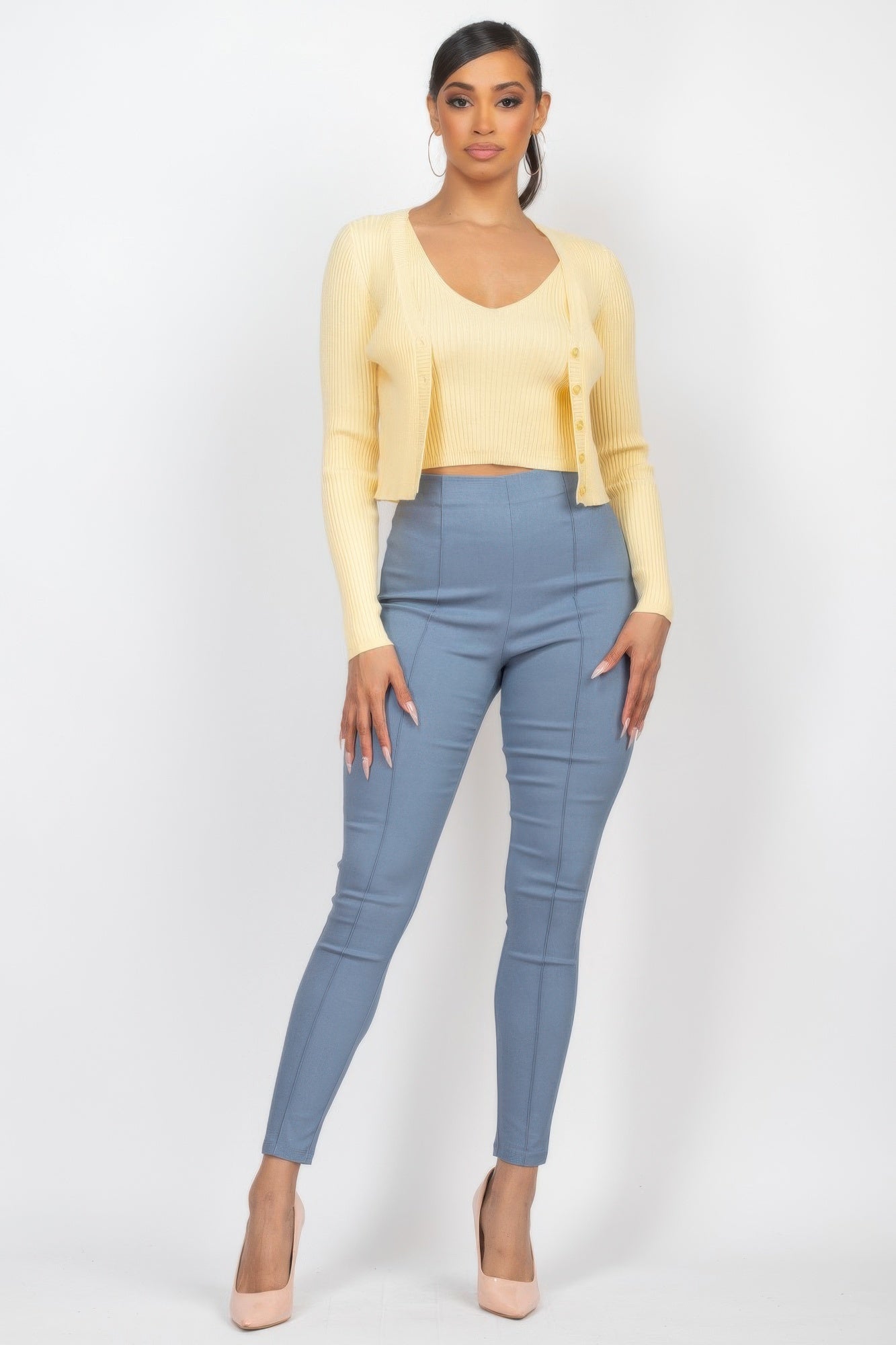 Crop Tank Top & Cardigan Sweater Set