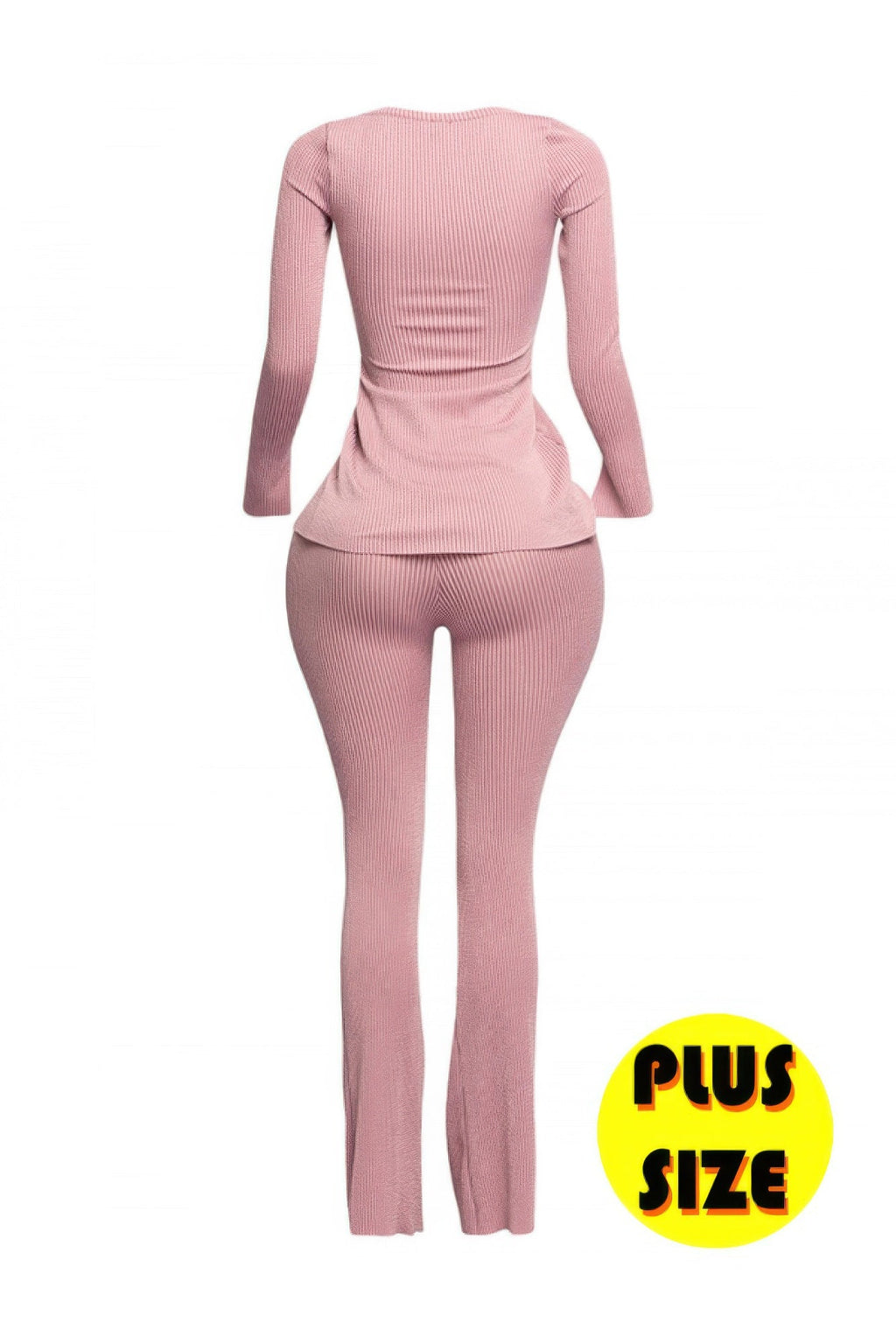 Plus Size Ribbed Pant Set With Slit Detail