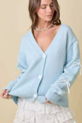 Hand Sewn Satin Ribbon Detail On Sleeve Cardigan