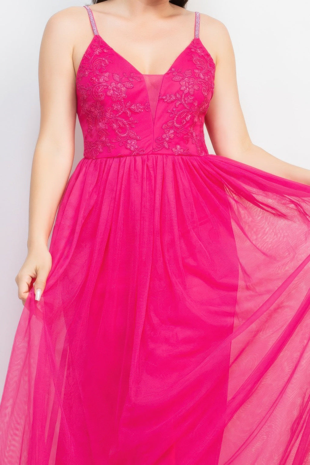 Glittered Straps Mesh Tulle Maxi Dress