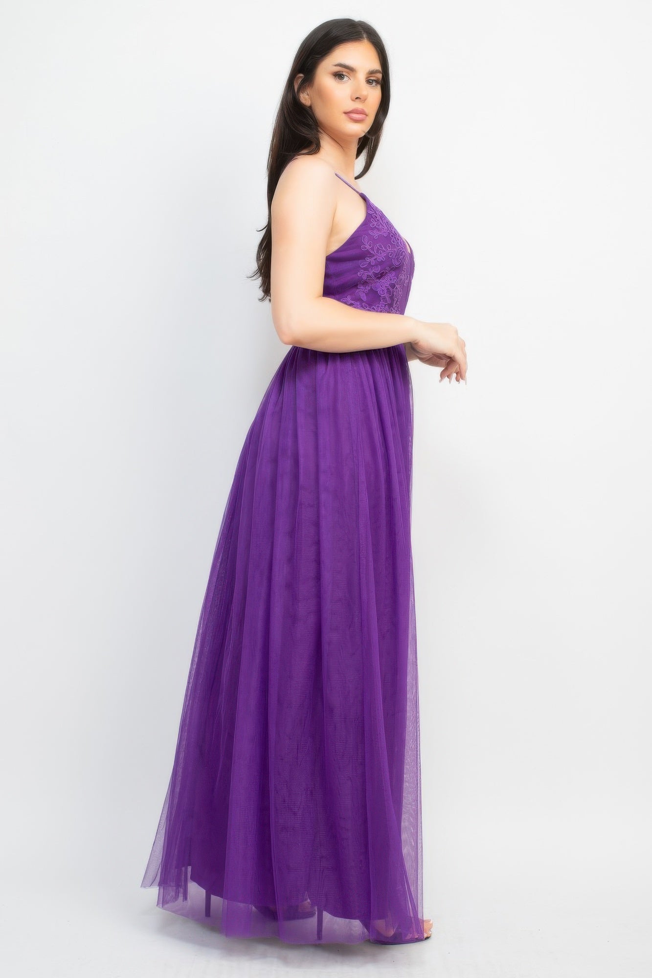 Glittered Straps Mesh Tulle Maxi Dress