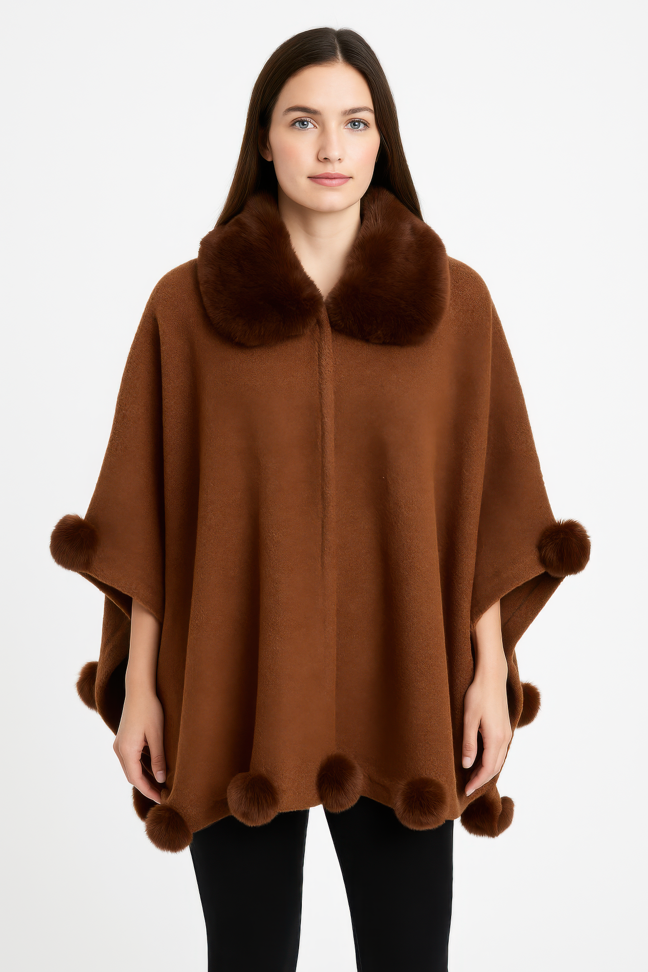 Trim Cape With Faux Fur Collar