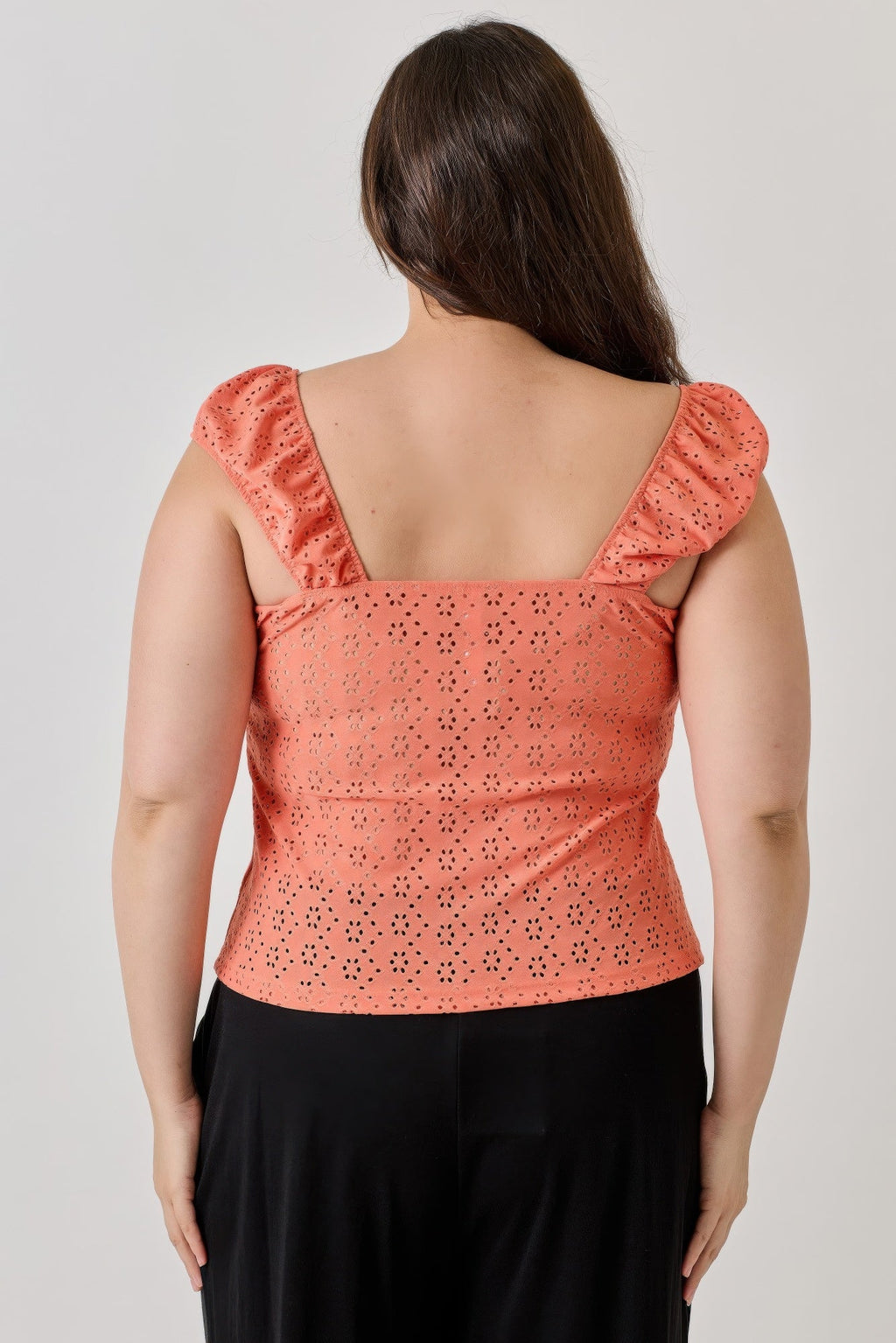 Plus Size Knit Eyelet Cap Sleeve Top
