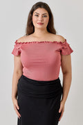 Plus Size Knit Rib Double Ruffle Top