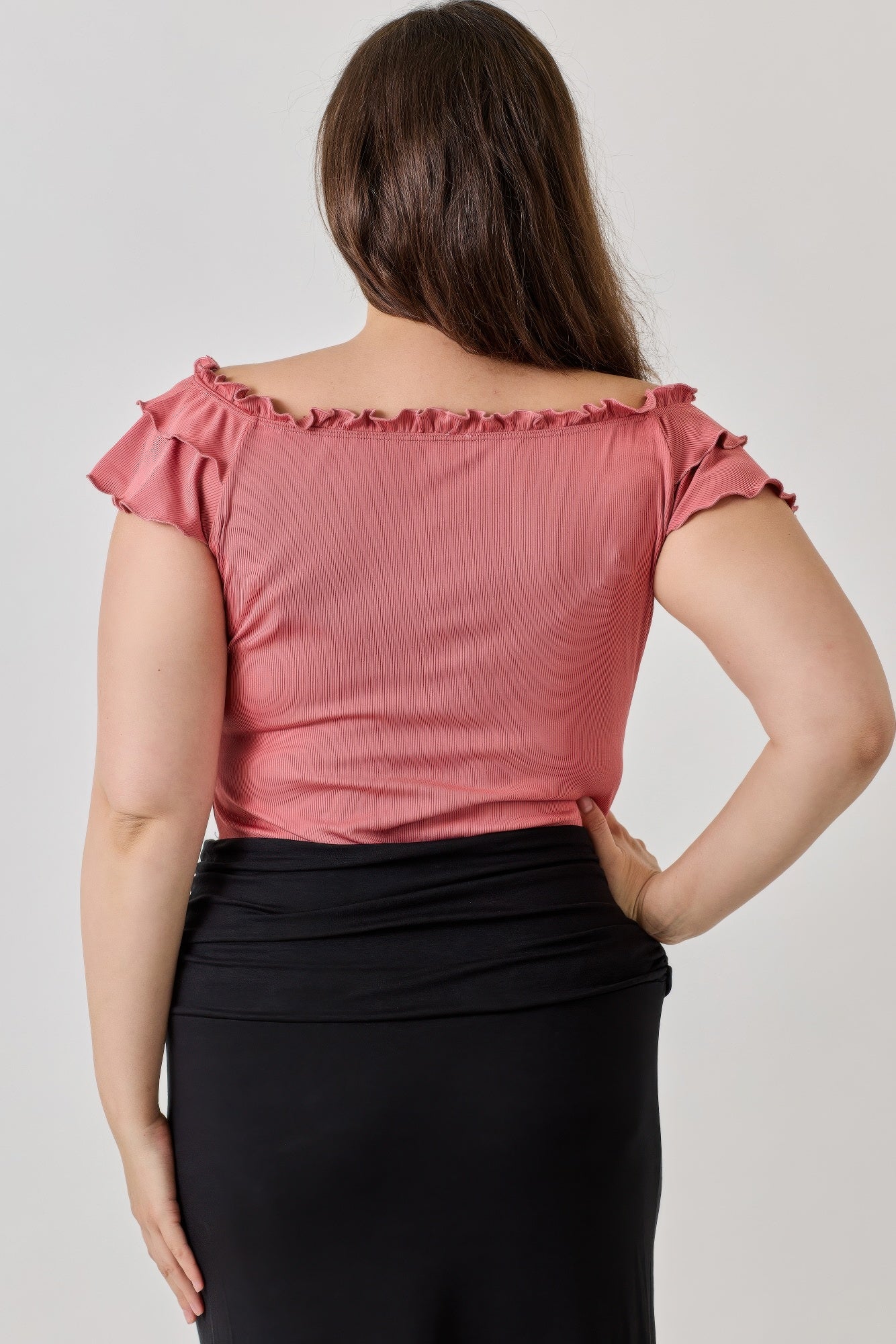 Plus Size Knit Rib Double Ruffle Top