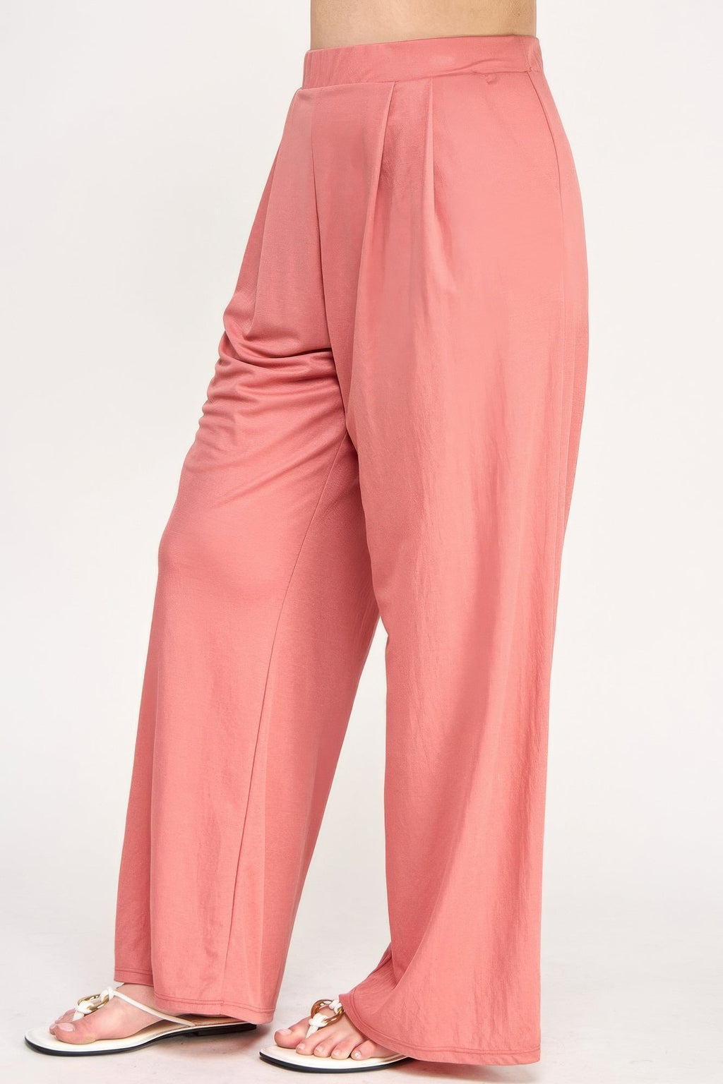 Plus Size Knit Linen Pleated Wide Leg Pants