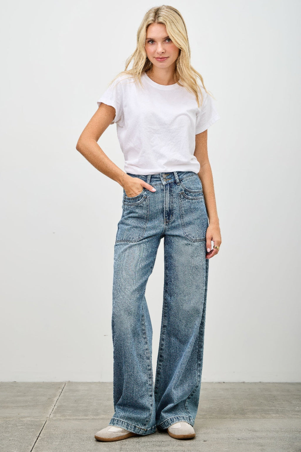 High Rise Double Pocket Wide Leg