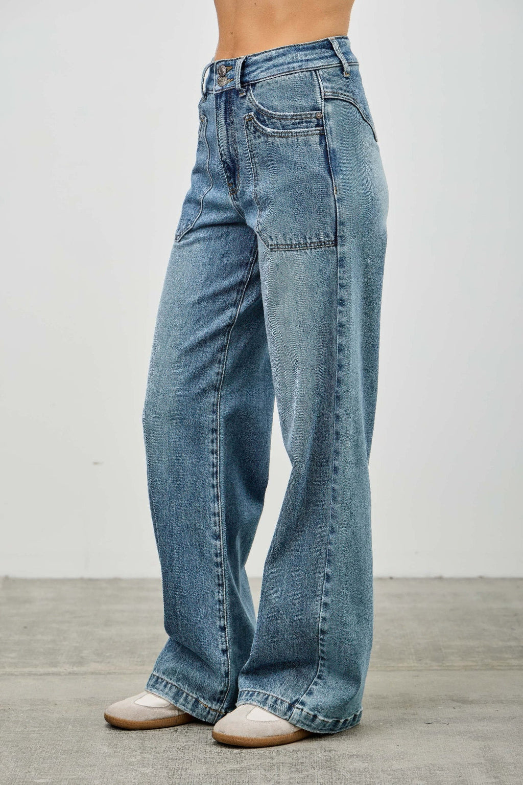 High Rise Double Pocket Wide Leg