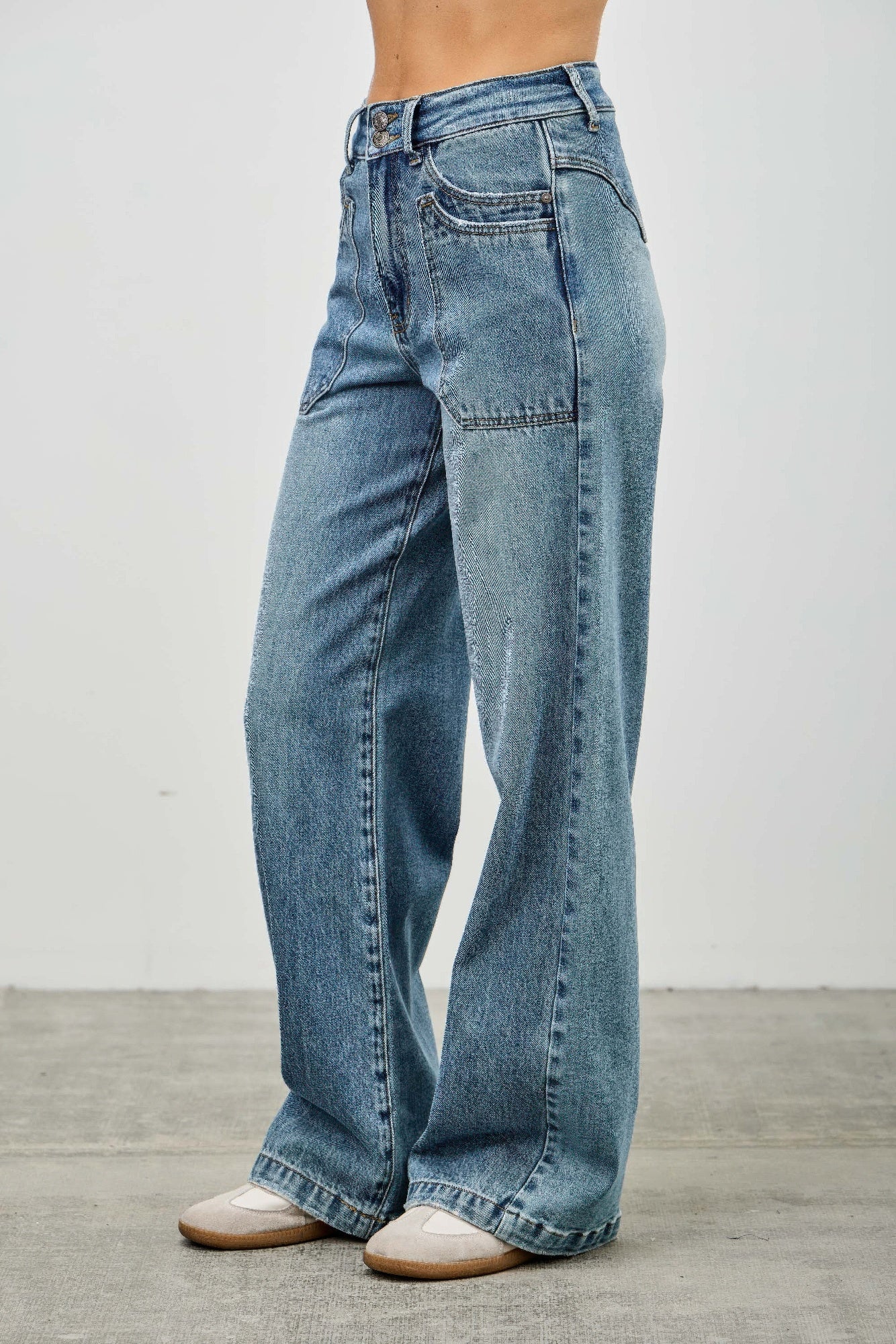 High Rise Double Pocket Wide Leg