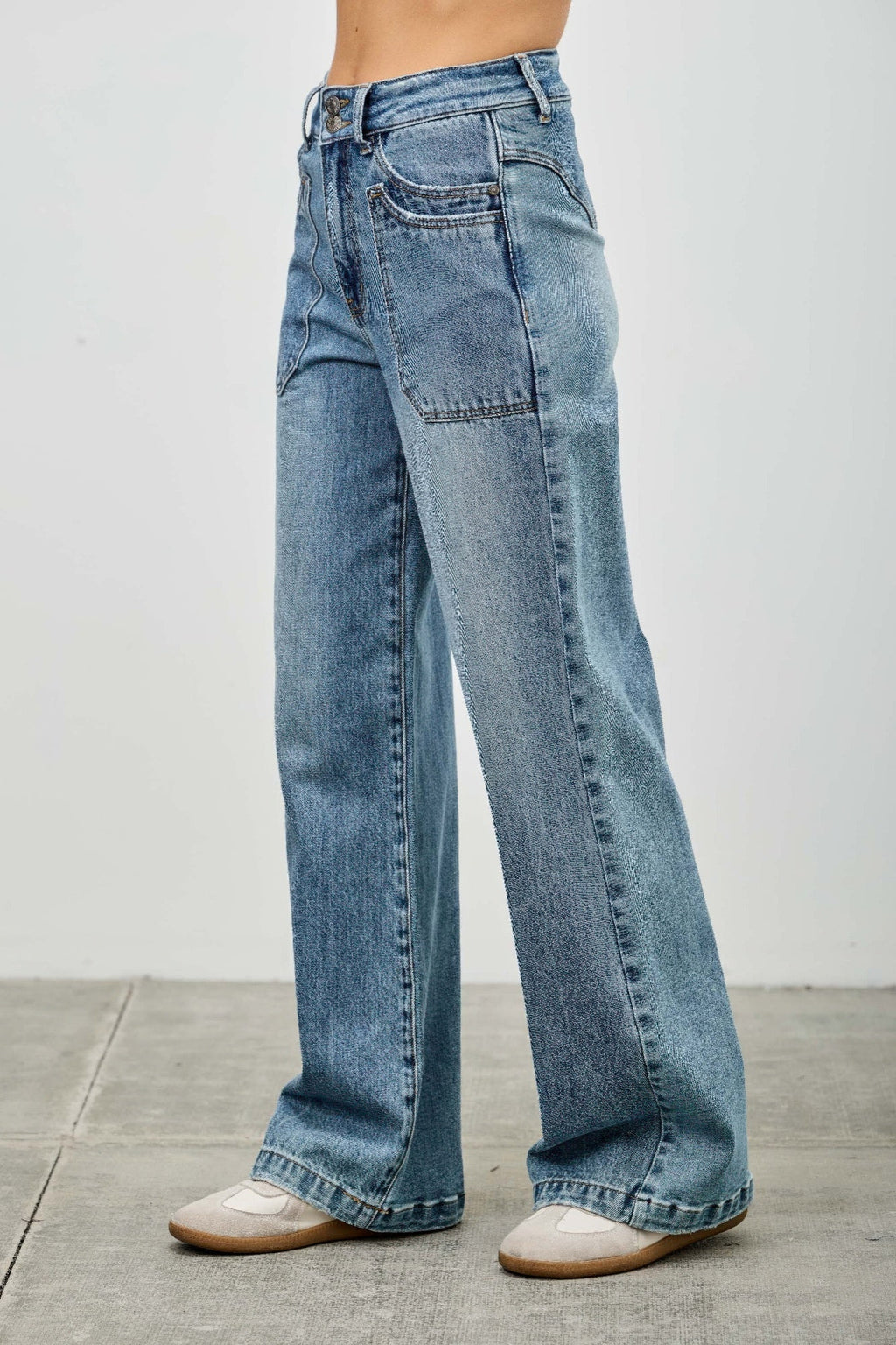High Rise Double Pocket Wide Leg