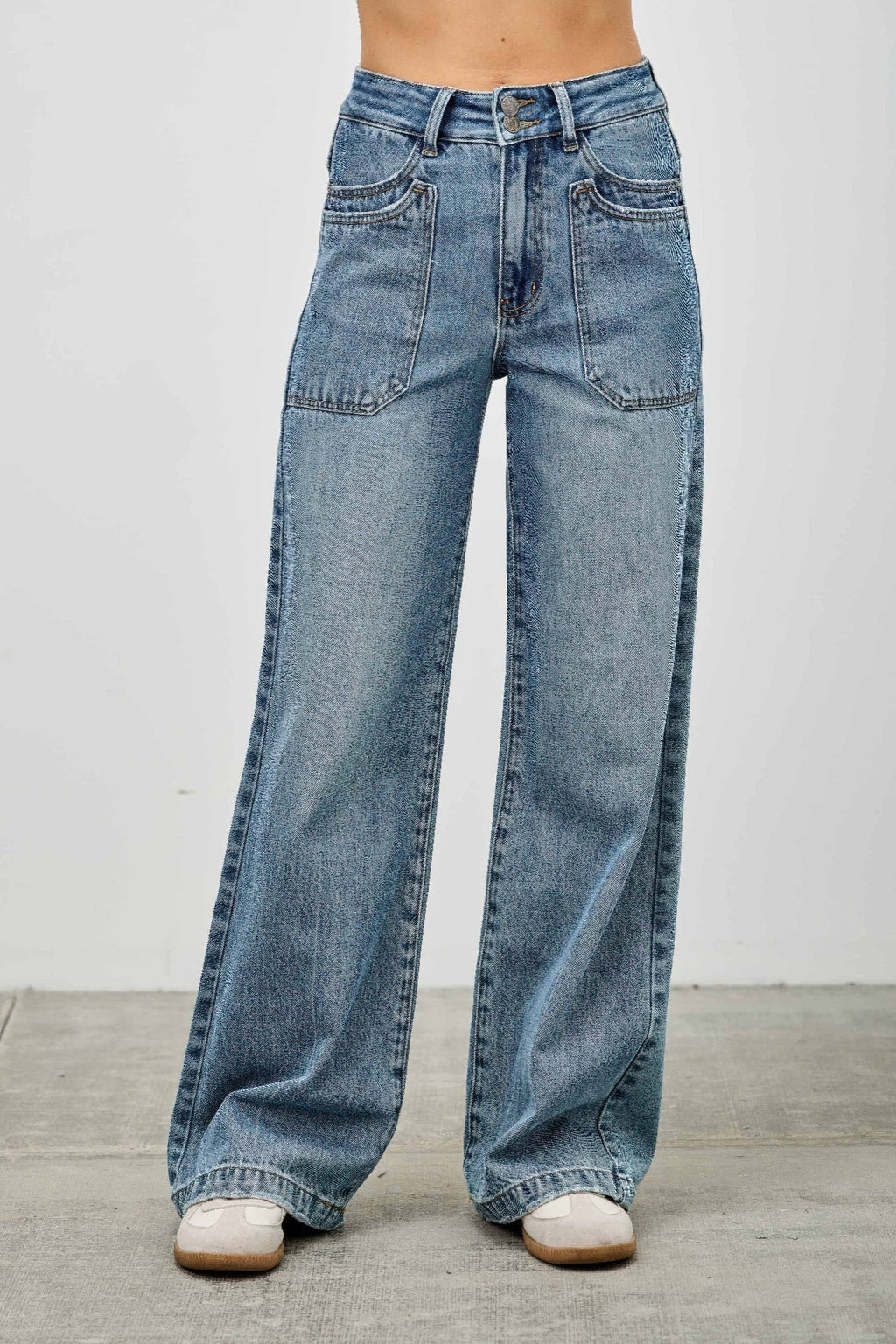 High Rise Double Pocket Wide Leg