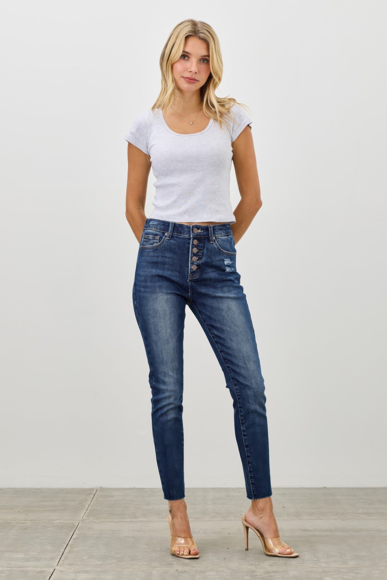 High Rise Ankle Skinny With Button Fly