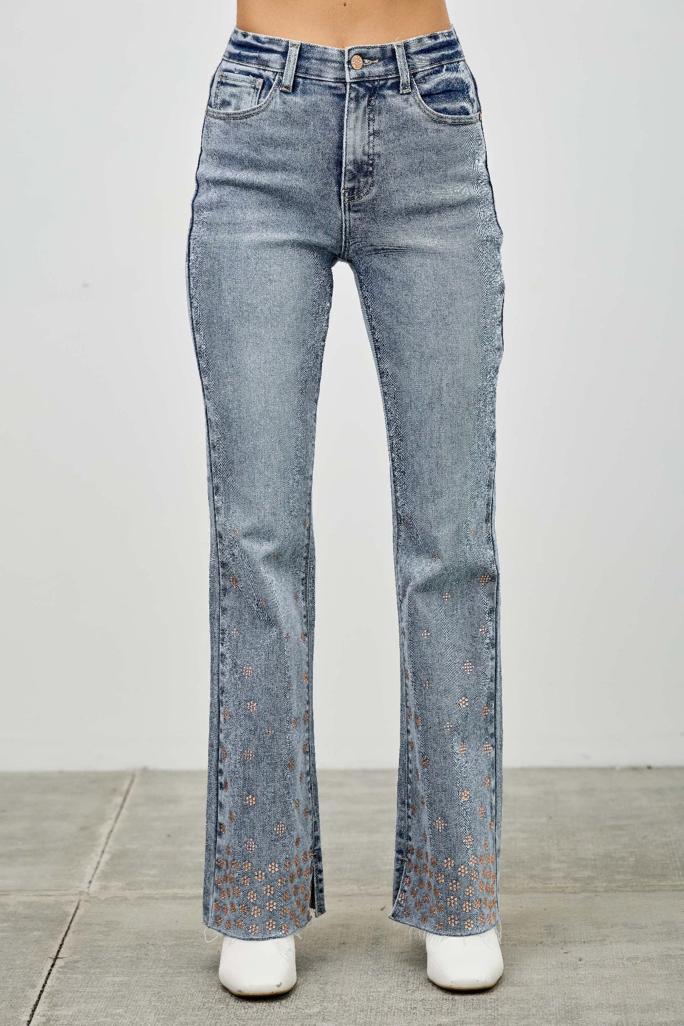 High Rise Kick Flare With Rhinestone