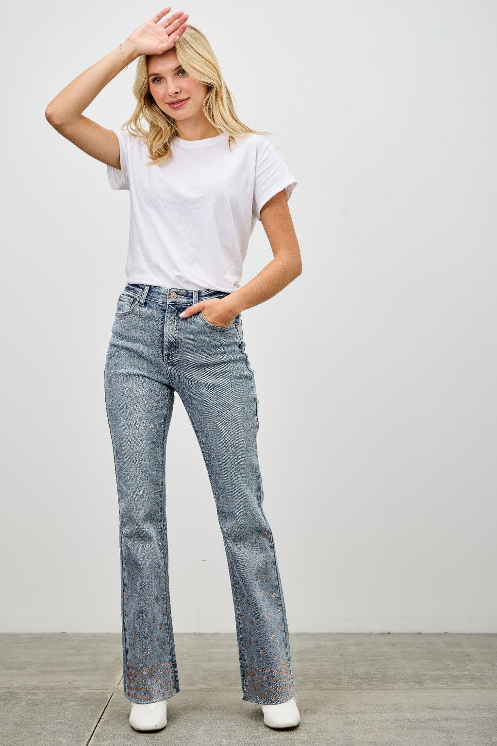 High Rise Kick Flare With Rhinestone