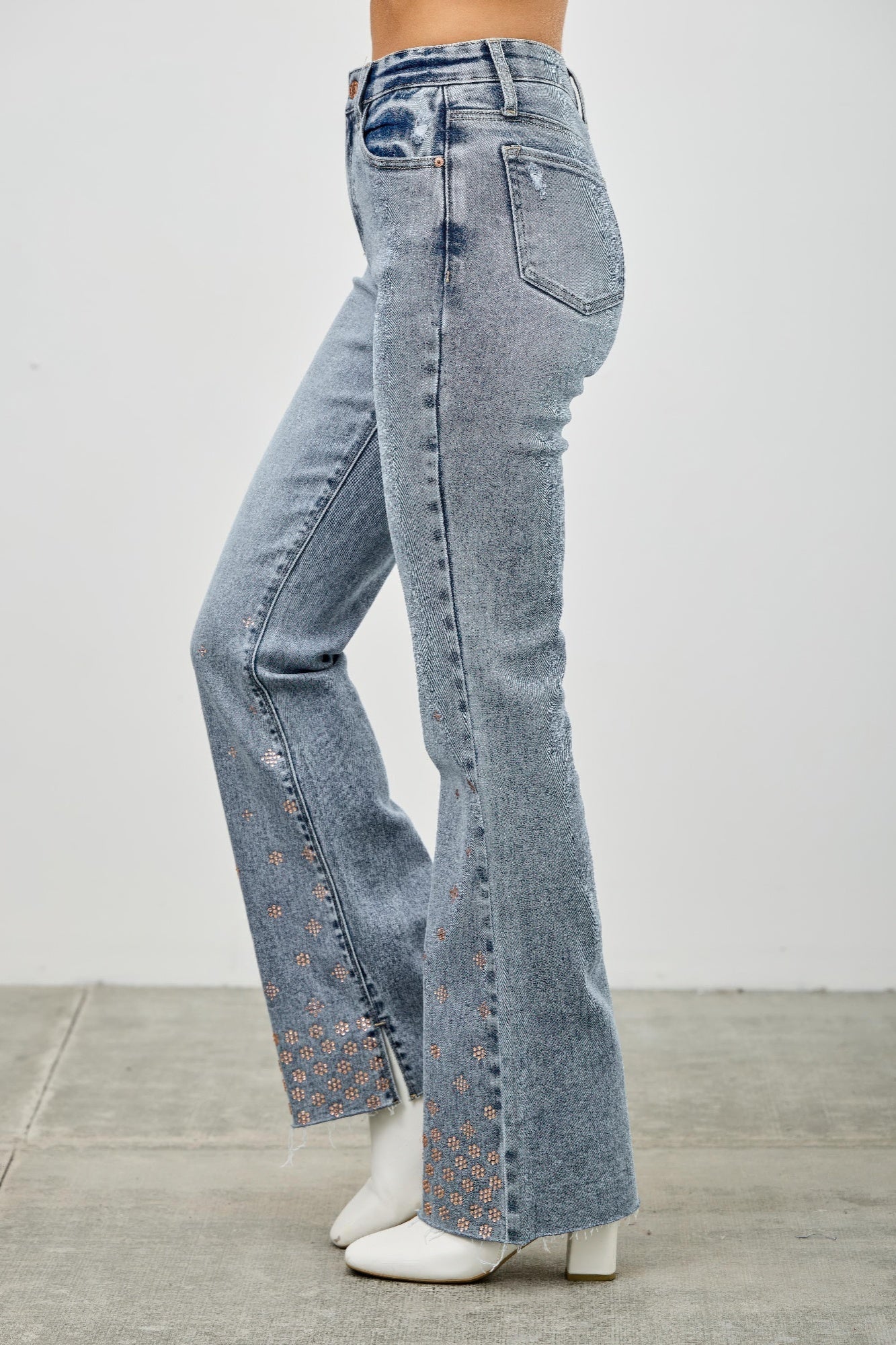 High Rise Kick Flare With Rhinestone