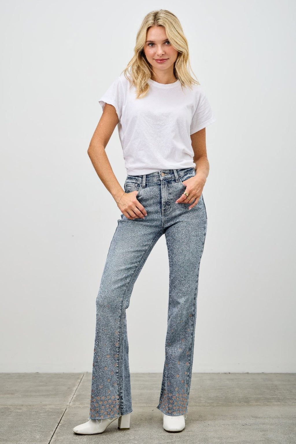 High Rise Kick Flare With Rhinestone