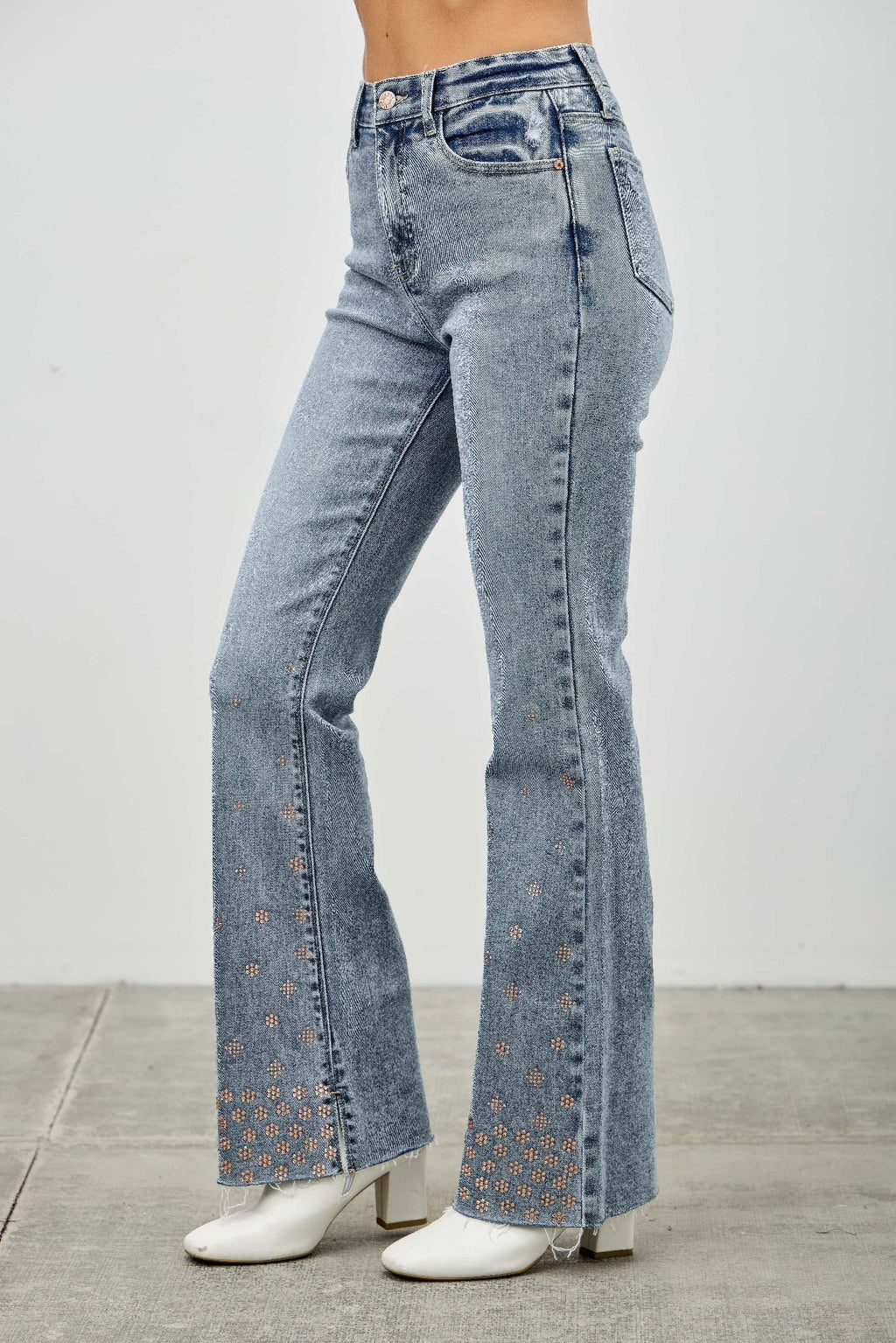 High Rise Kick Flare With Rhinestone