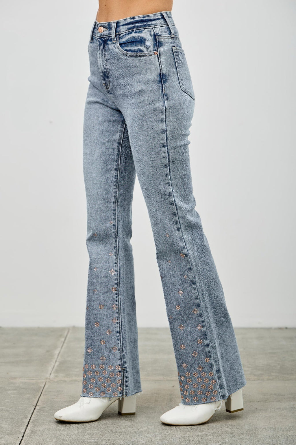 High Rise Kick Flare With Rhinestone