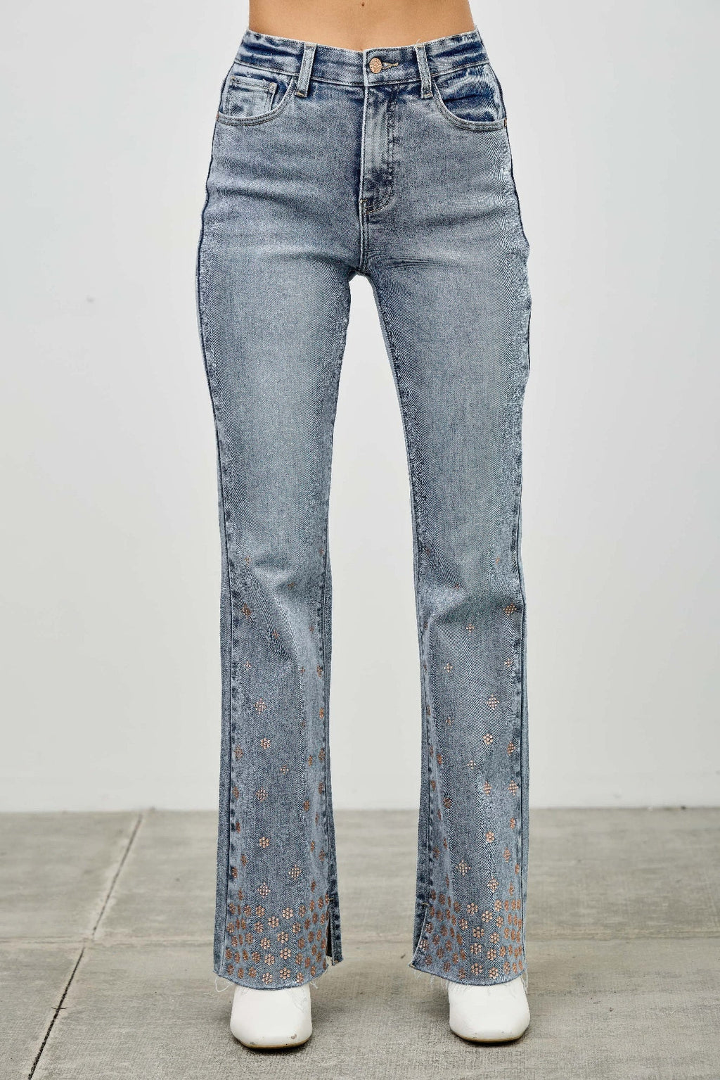 High Rise Kick Flare With Rhinestone