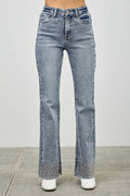 High Rise Kick Flare With Rhinestone