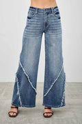 Mid Rise Wide Frayed Seam