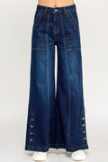 High Rise Wide Leg With Button Slit