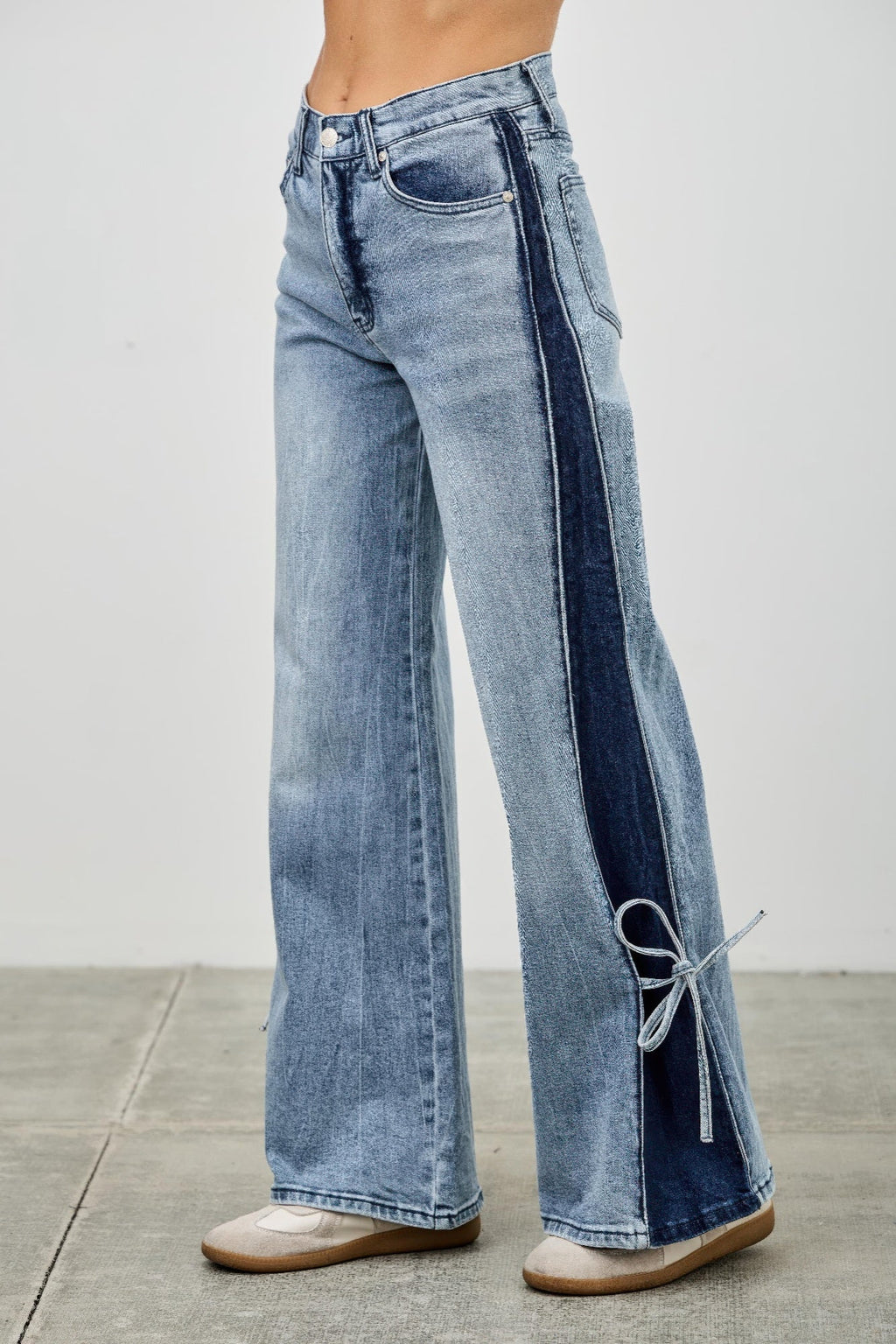 High Rise Contrast Wide Leg With Ribbon Tie