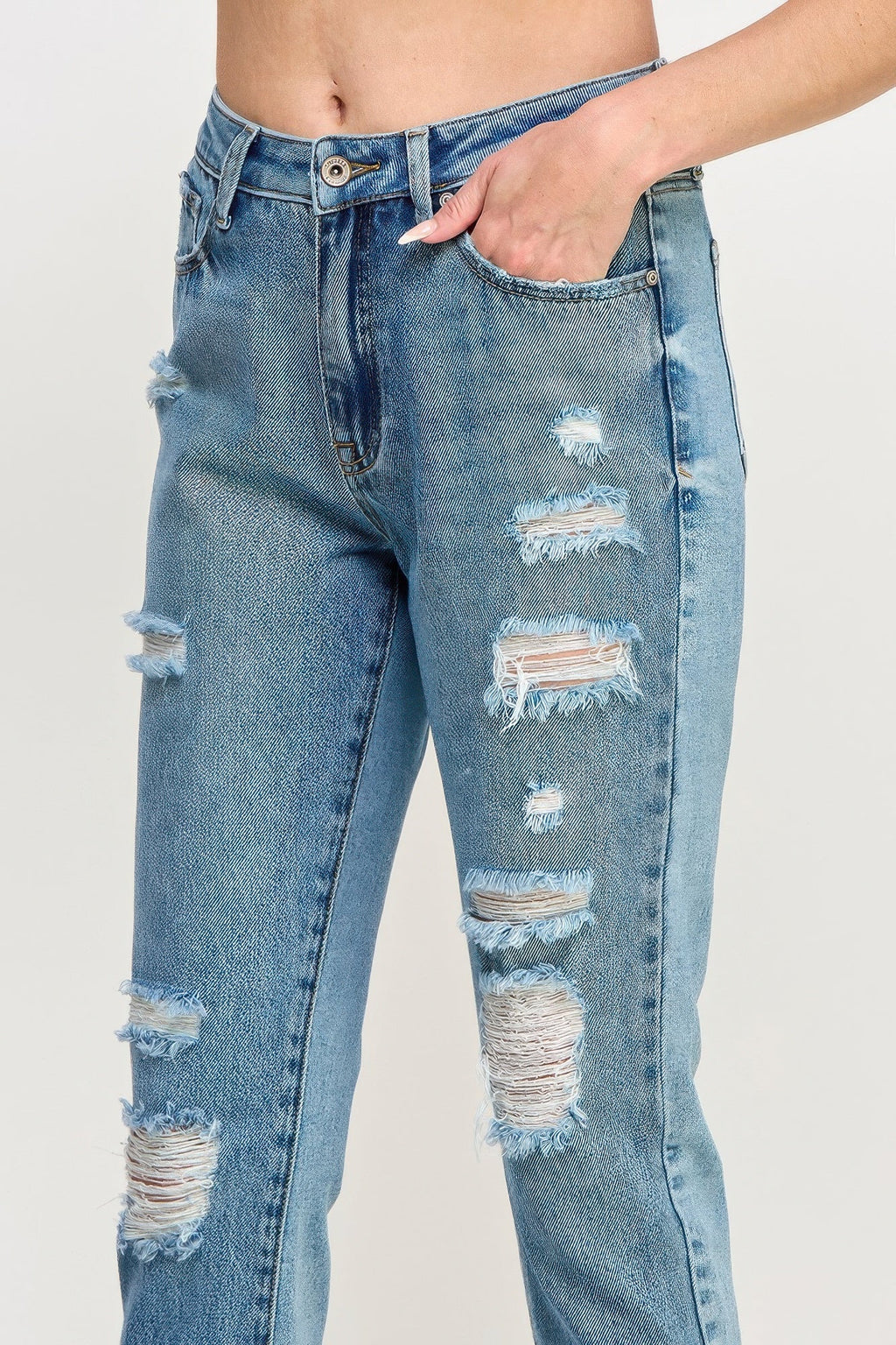 High Rise Distressed Relaxed Straight