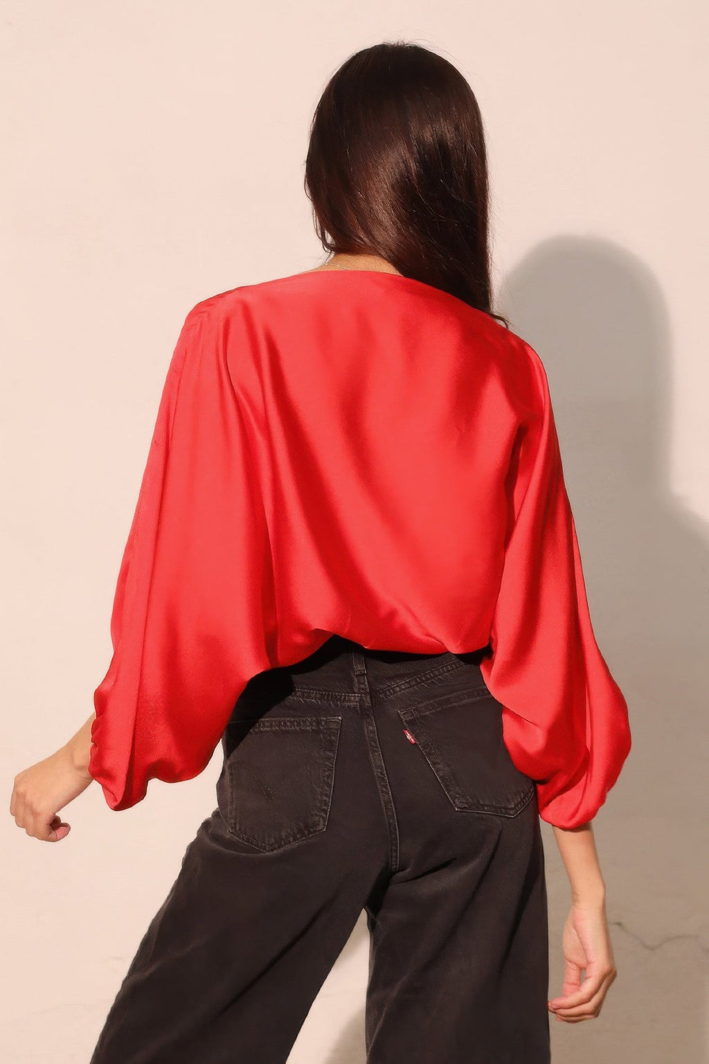 Silky Satin Boat Neck Blouson Top
