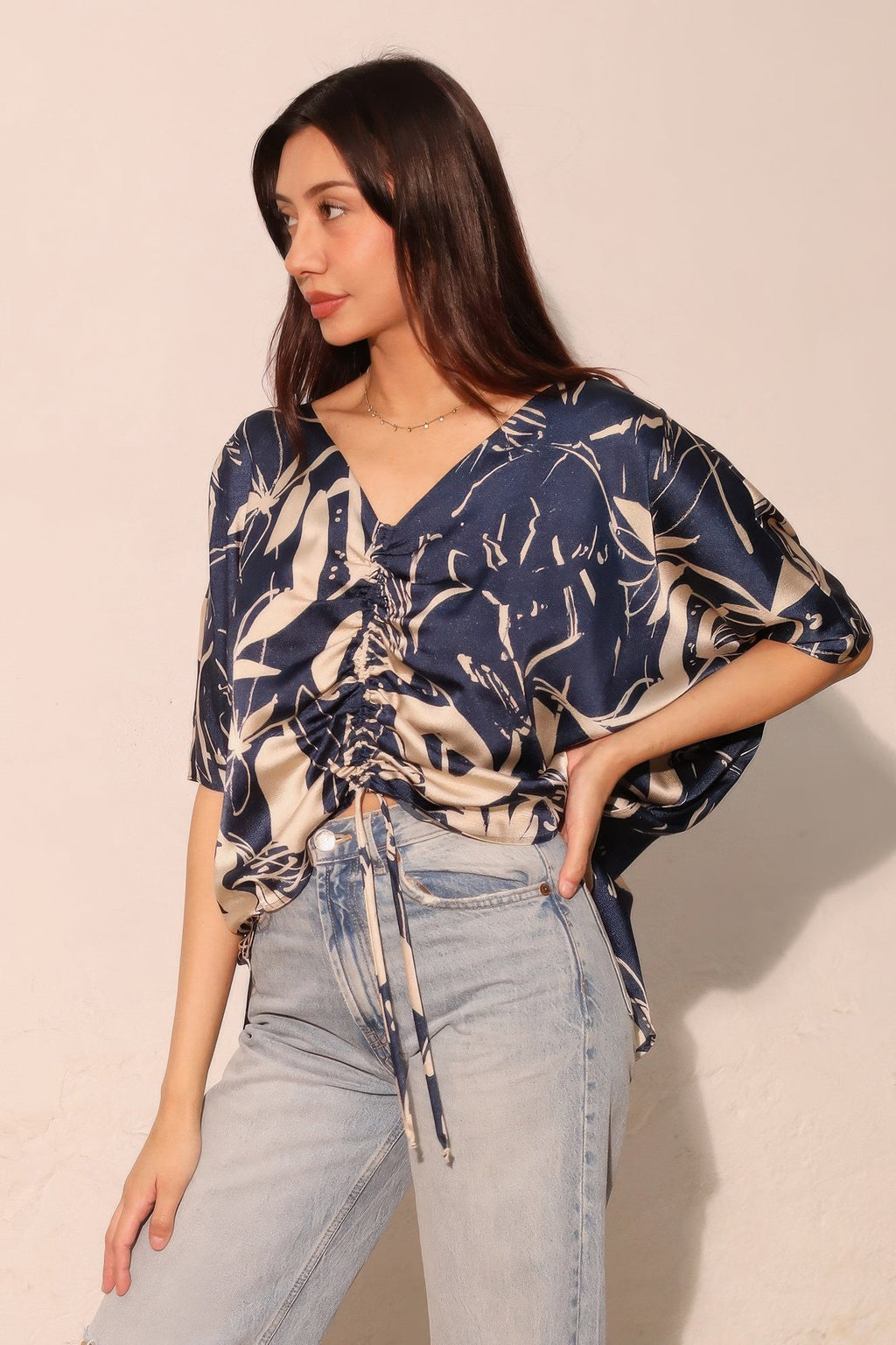 Dreaming Lily Satin Drawstring Dolman Top