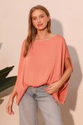 Washed Poly Silk Boat Neck Caftan Top