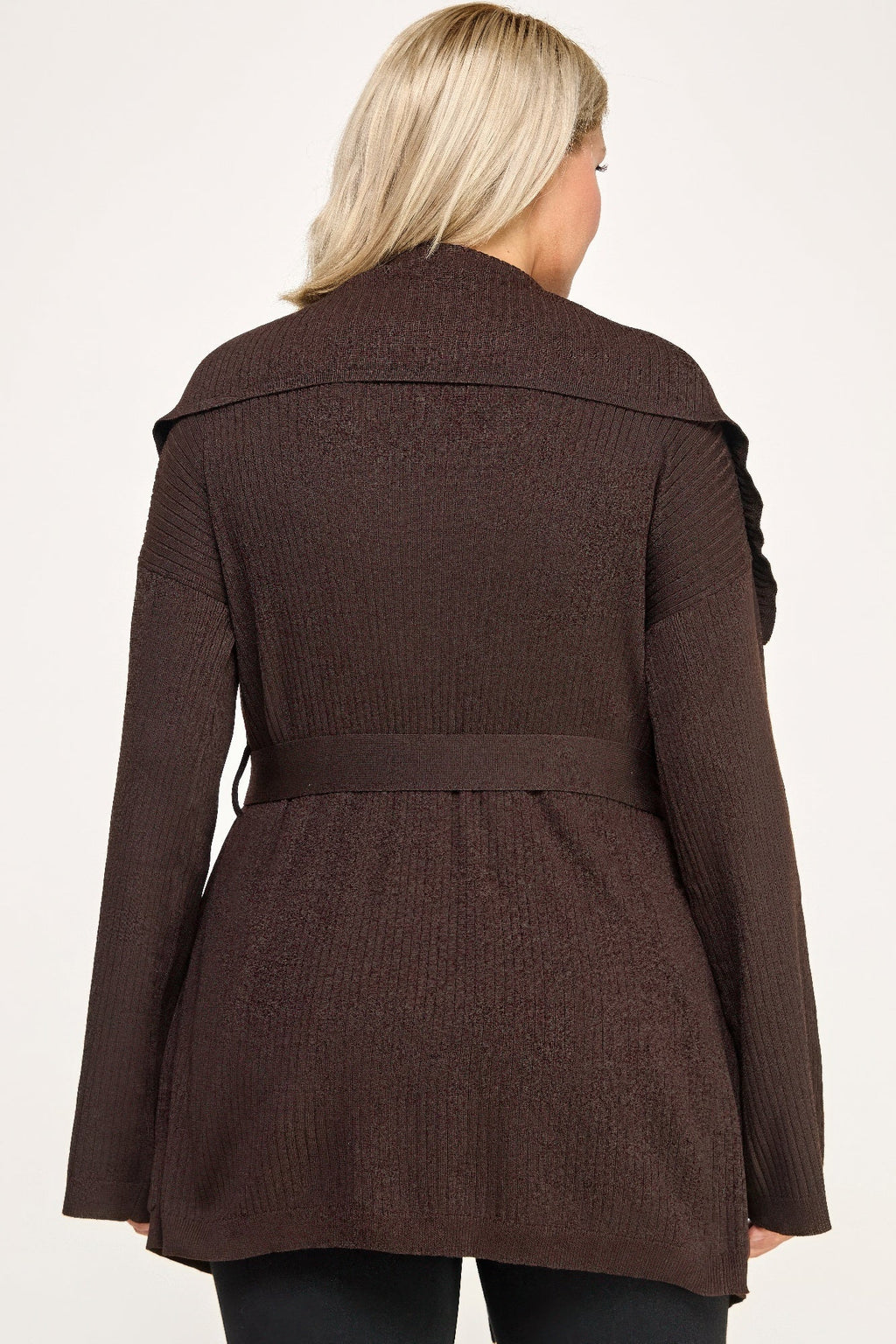Plus Size Ribbed Wrap Cardigan With Waist Belt