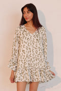 Simple Leopard Dress With Ruffle Cuff