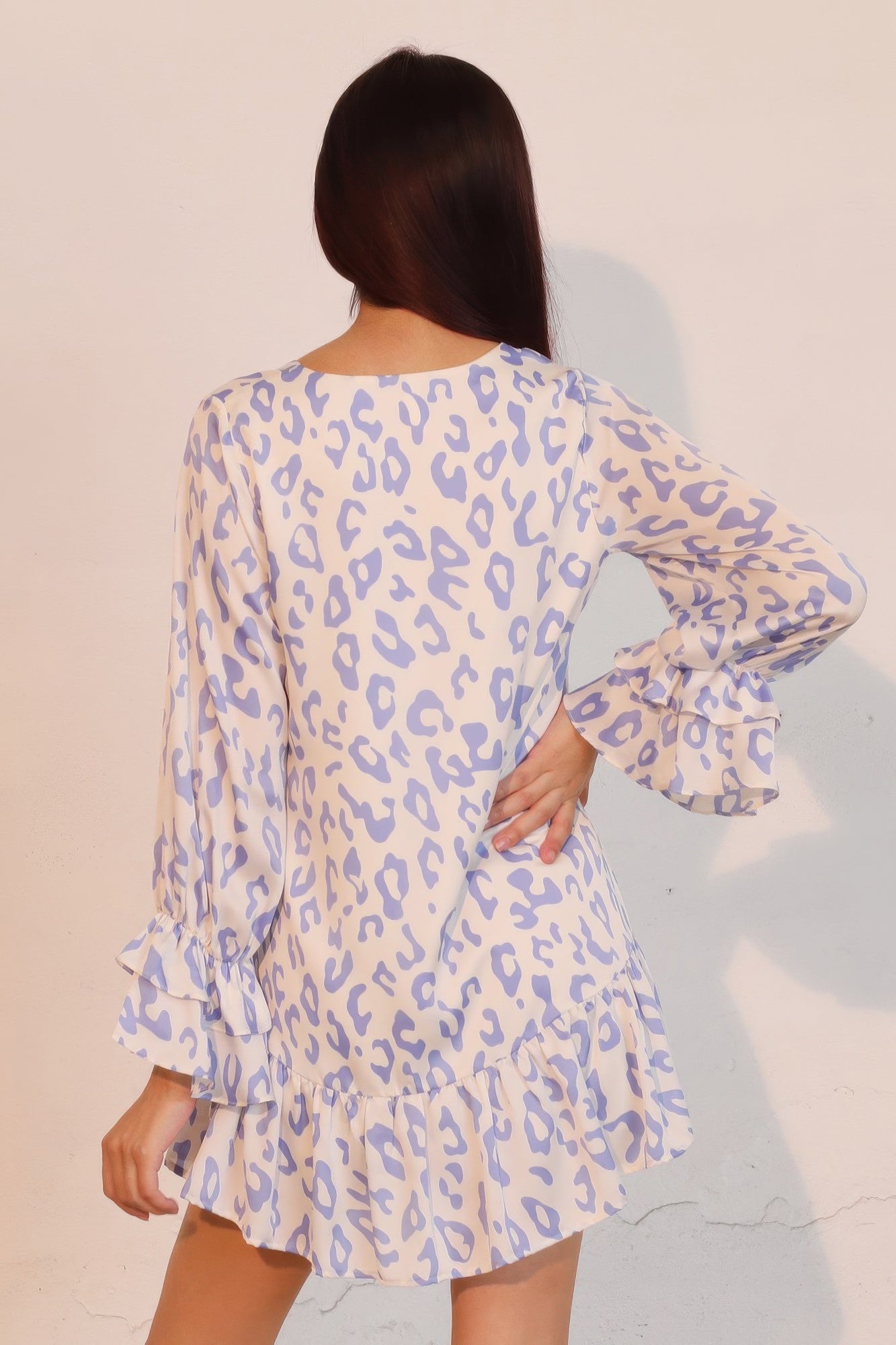 Simple Leopard Dress With Ruffle Cuff
