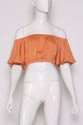 Washed Poly Silk Bubble Sleeve Crop Top