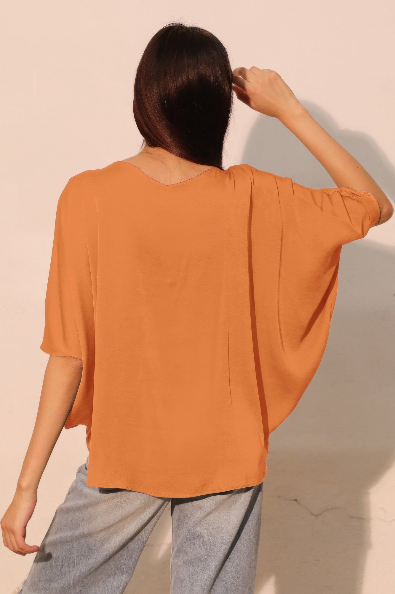 Washed Poly Silk Drawstring Dolman Top