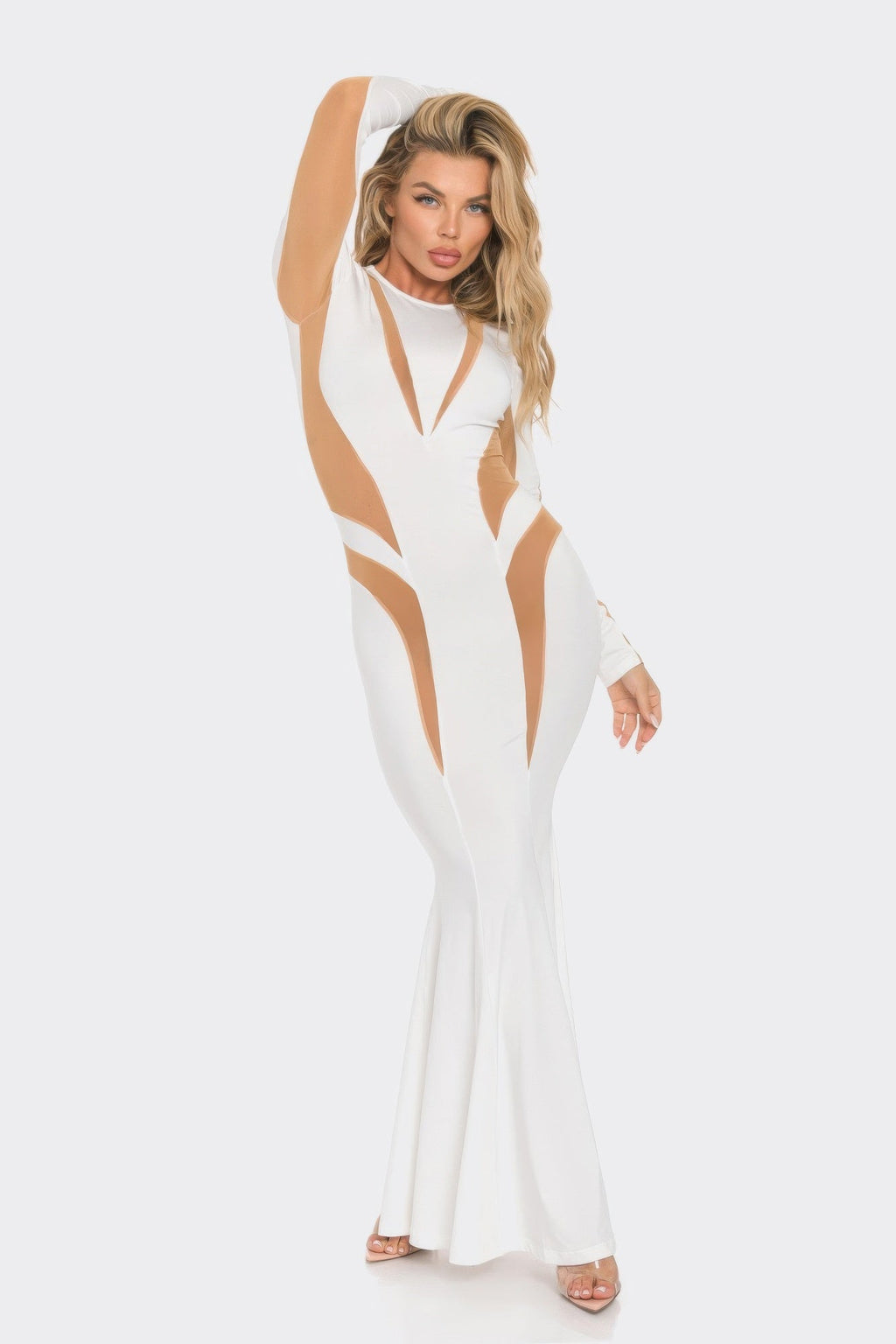 Mesh Cut Out Detail Maxi Dress