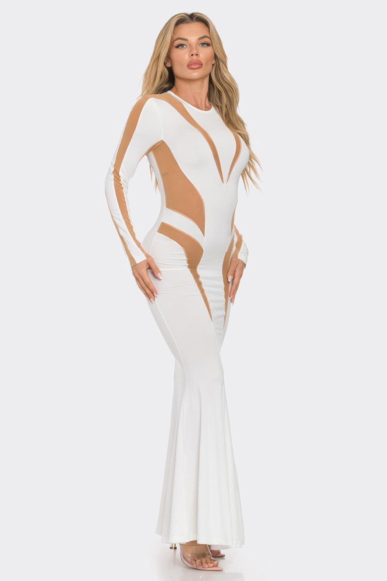 Mesh Cut Out Detail Maxi Dress