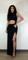 Sleeveless, High-neck Top Skirt Set