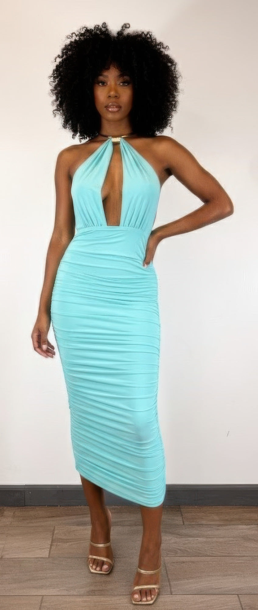 Strapless Necklace Detail Open Back Midi Dress