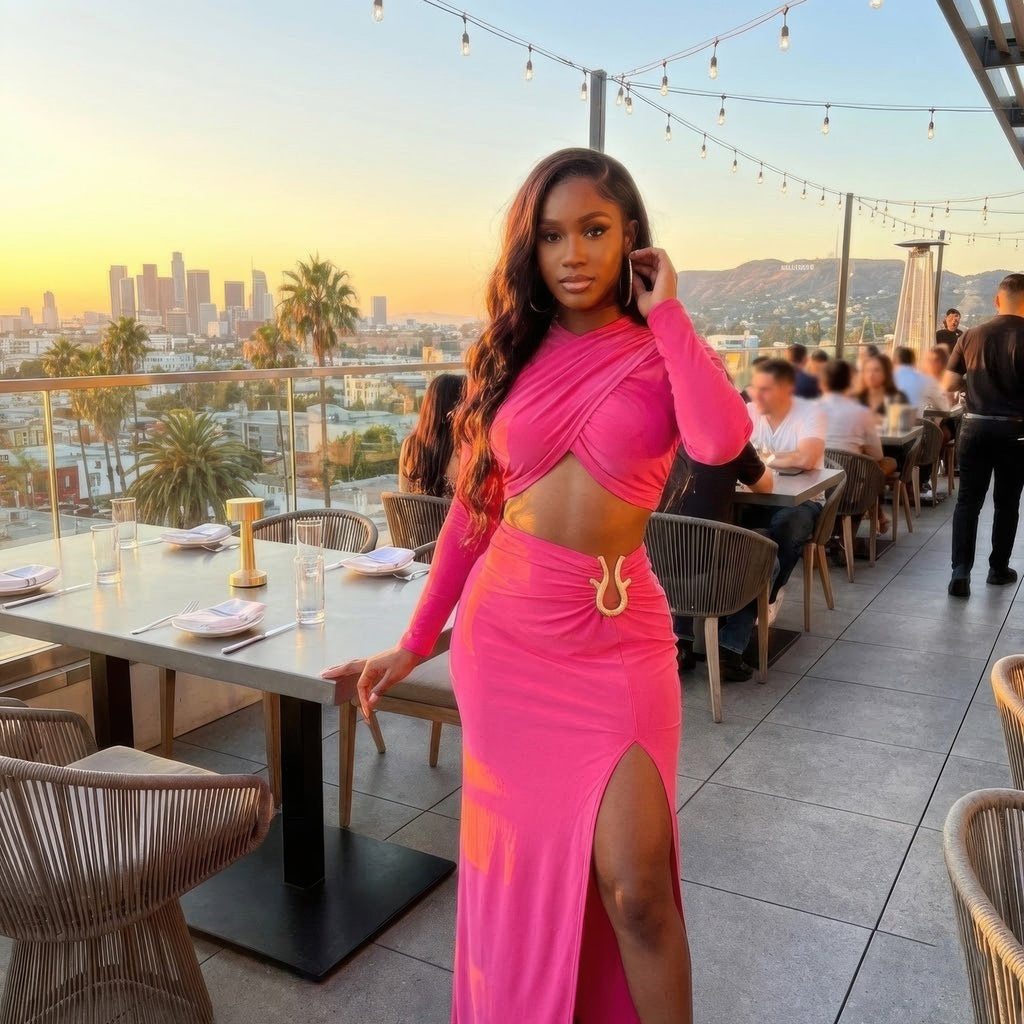 High Slit Side Maxi Skirt Set