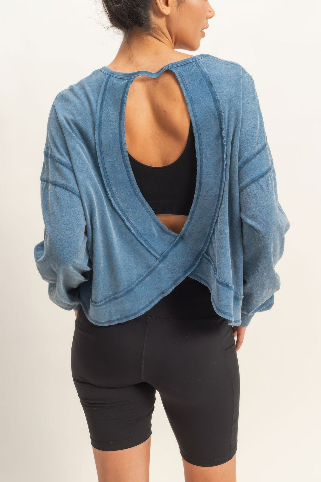 Cross Detail Open Back Long-sleeve Top