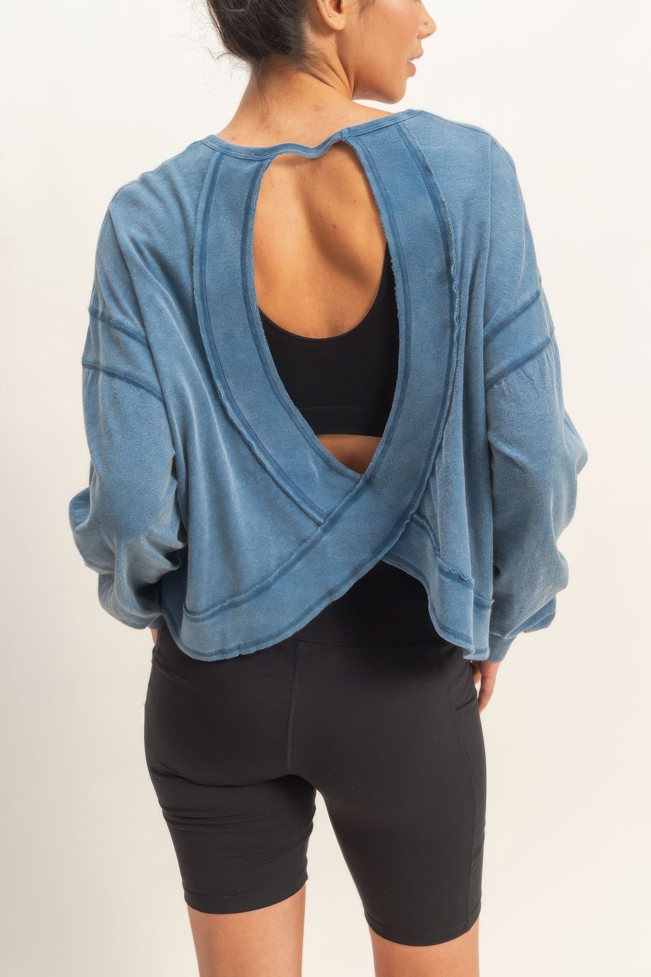 Cross Detail Open Back Long-sleeve Top