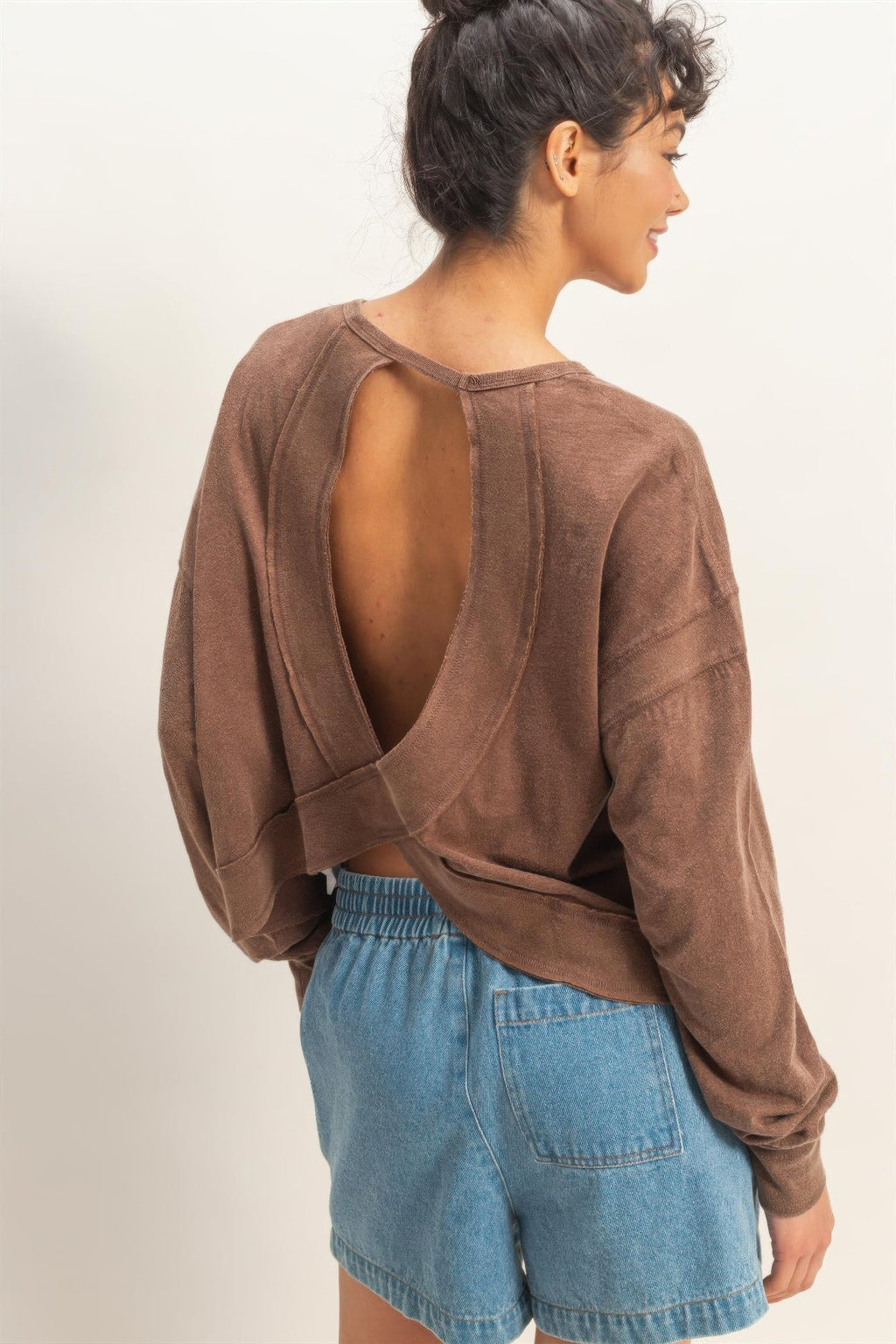 Cross Detail Open Back Long-sleeve Top