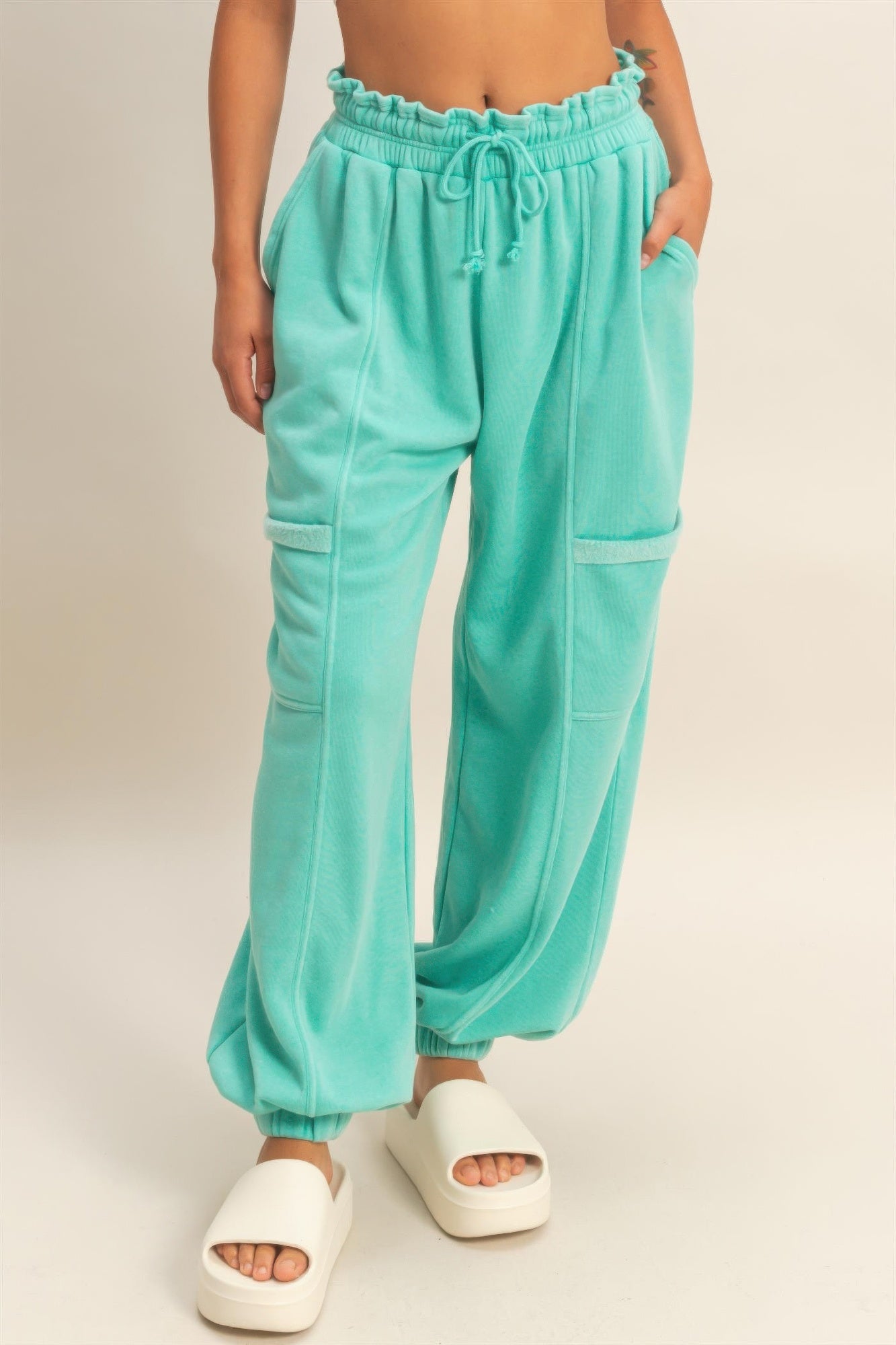 Ruffle Waist Burnout Jogger Pants