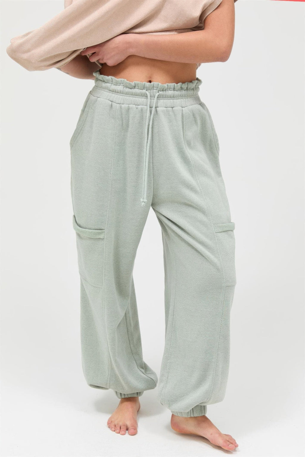Ruffle Waist Burnout Jogger Pants